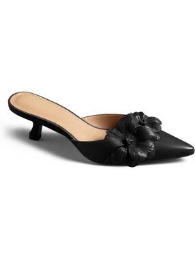 Women's Kitten Heels Low Heel Black Closed Pointed Toe Flower Slip On Pump Shoes